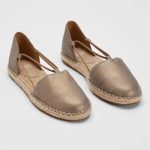Eileen Fisher Lee Metallic Suede Espadrille Flats Tan Minimalist Luxe Resort